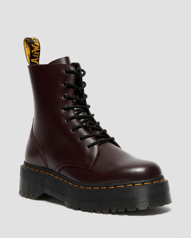 Burgundy Women\'s Dr Martens Jadon Smooth Leather Platform Boots | CA 246QMA